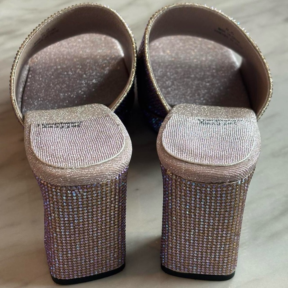 Purple & Gold Rhinestone Heels Sandals Slight Platform Jeffery Campbell size 8.5 - Picture 4 of 7